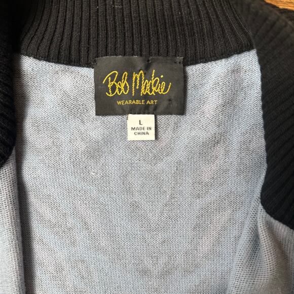 Bob Mackie Wearable Art Cardigan SZ L Zip Mock Neck Black Purple Animal Wild - Picture 4 of 6